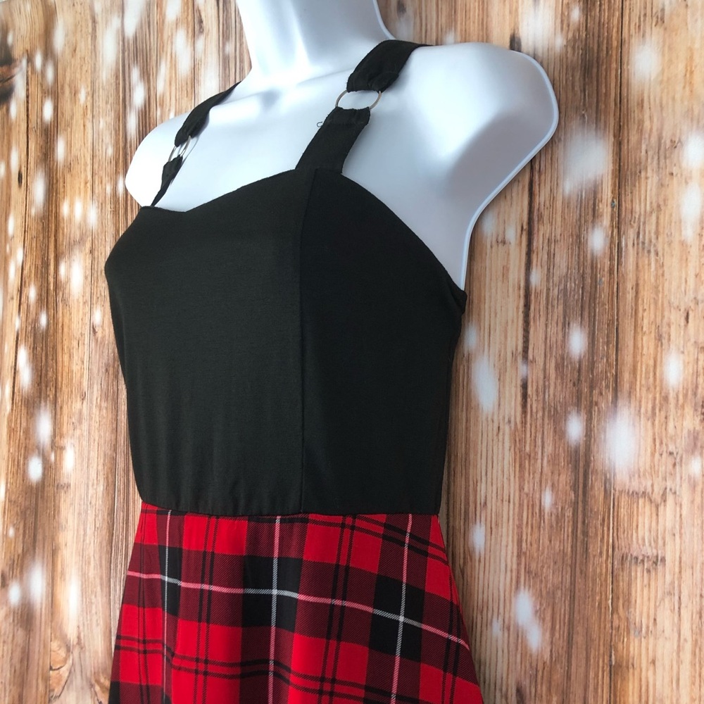 Black and Red Plaid Punk Gothic Sleeveless Tank Dress - Picture 4 of 10